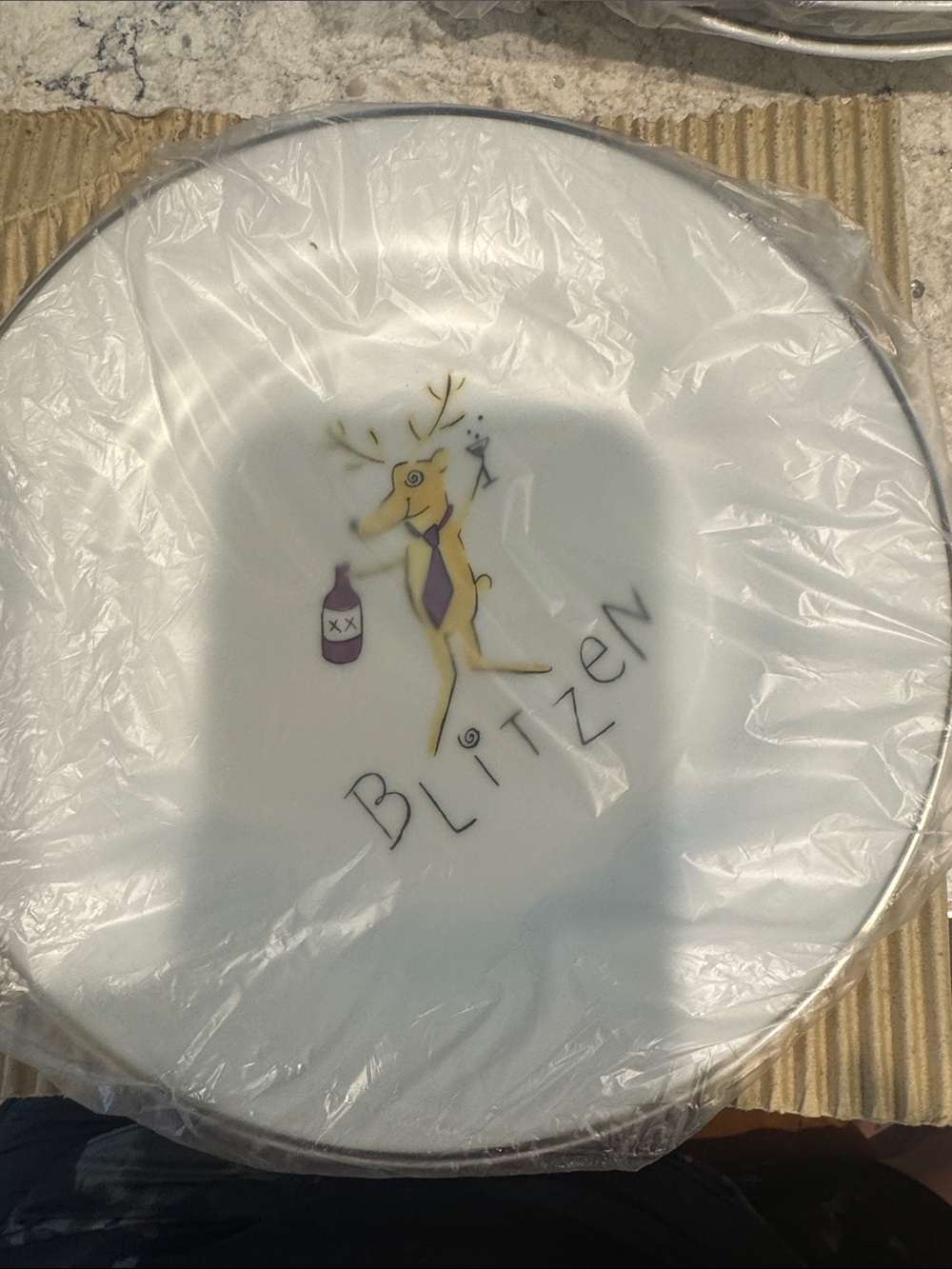 ** NEW ** Pottery Barn Set of 4 Neutral Reindeer Dessert Plate Set - Cream Box
